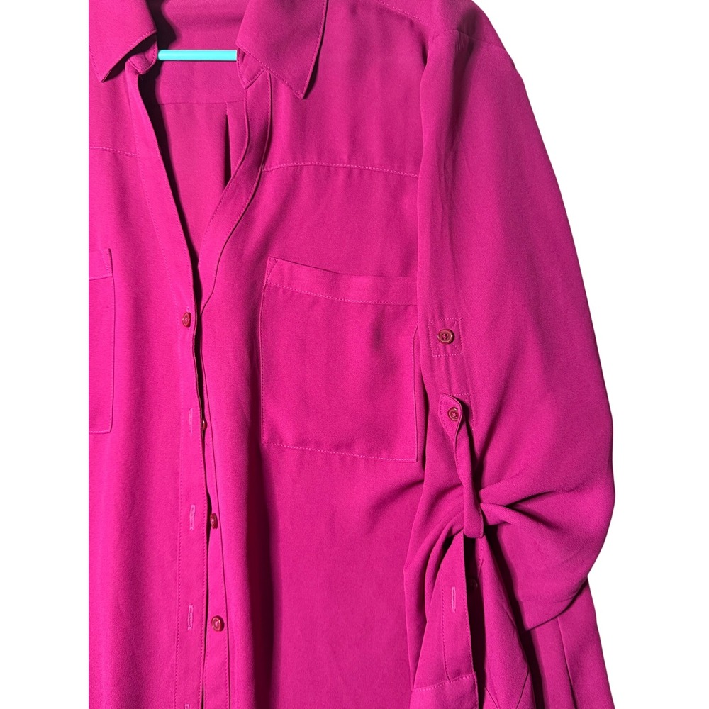 Express Magenta Pink Portofino Roll Tab Sleeve Button Down Blouse Large L - Picture 11 of 11